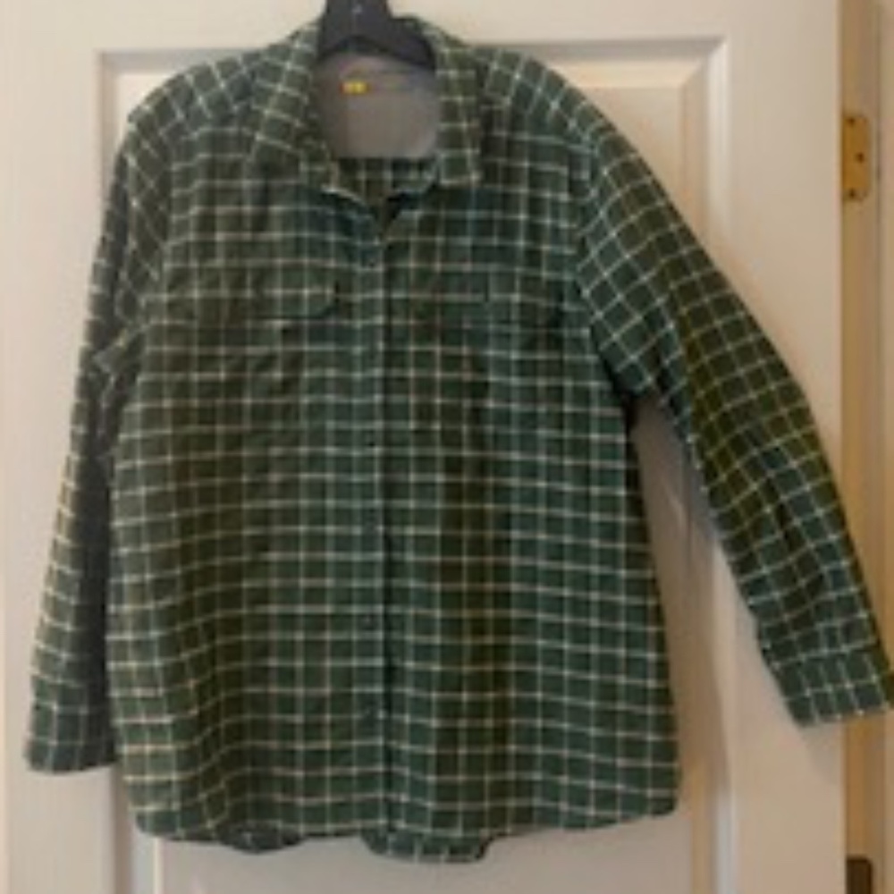 Eddie Bauer women's mountain/travex shirt green and white long sleeve size XL